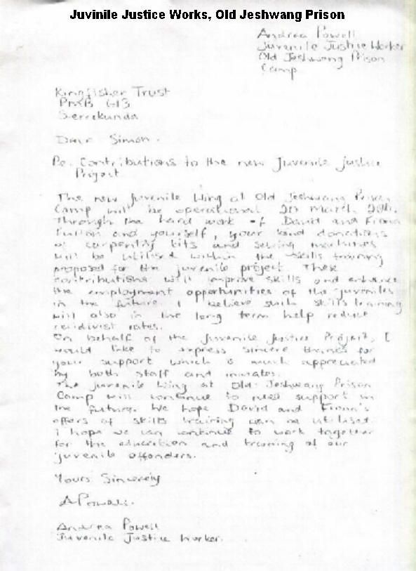 Juvinile Justice Works, Old Jeshwang Prison (hand written letter) 2
