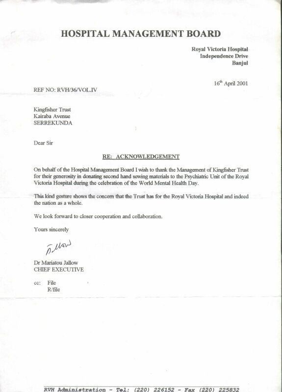 Royal Victoria Hospital RE: ACKNOWLEDGEMENT Royal Victoria Hospital RE: ACKNOWLEDGEMENT