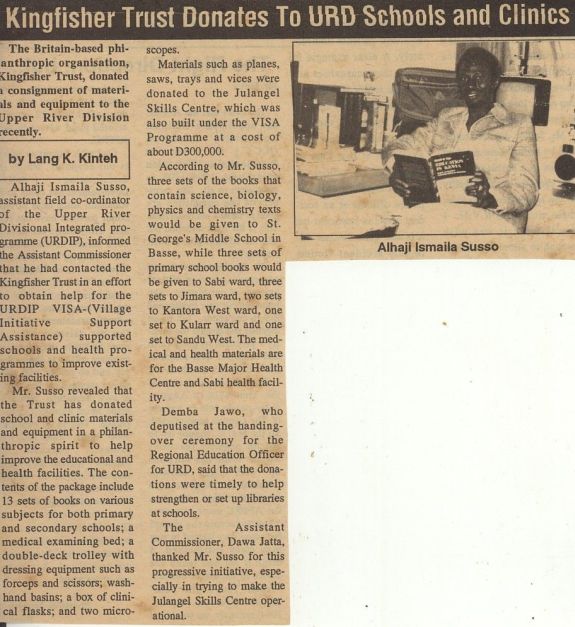 Kingfisher Trust donates to URD schools and clinics Kingfisher Trust donates to URD schools and clinics