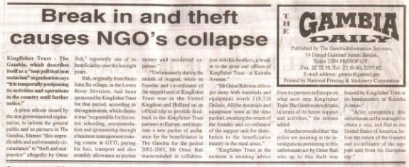 Break In and Theft causes NGO's collapse Break In and Theft causes NGO's collapse