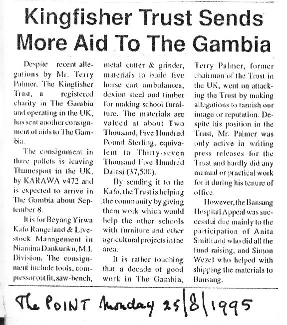 Kingfisher Trust send more aid to The Gambia Kingfisher Trust send more aid to The Gambia