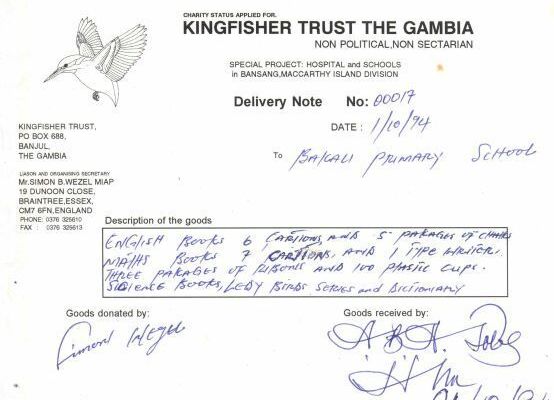 receipt from Bakau Primary School