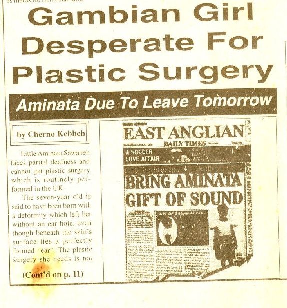 Little Aminata Sawaneh faces partial deafness and cannot get plastic surgery which is routinely performed in the UK
