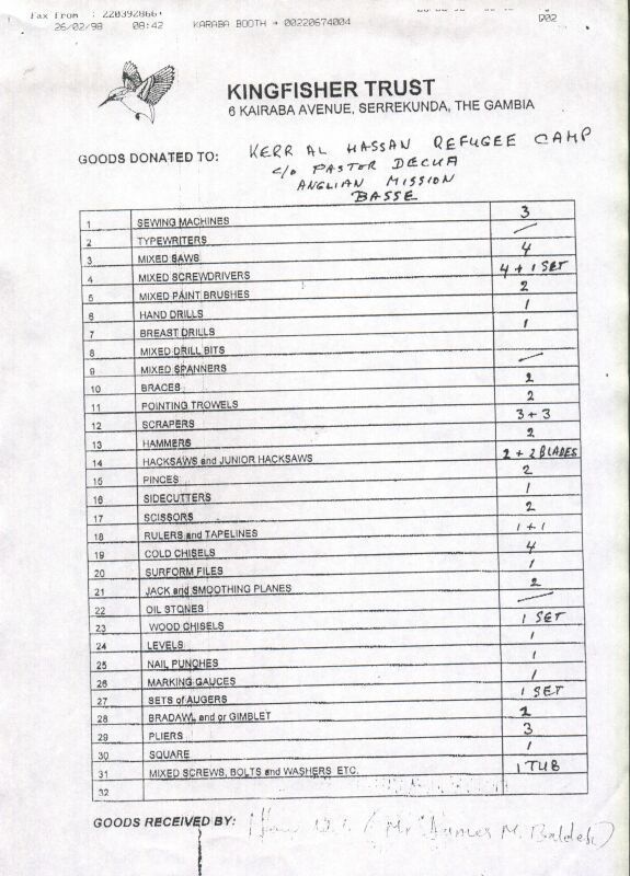 receipt from KERR AL HASSAN Refugee Camp