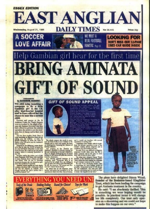 Aminata Sawaneh 2 WE ARE today launching a campaign to fly a little Gambian girl to the UK after kind-hearted hospital staff in Essex offered her the chance to hear like a normal child