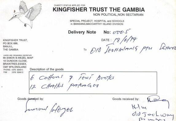receipt from Old Jeshwang Primary School