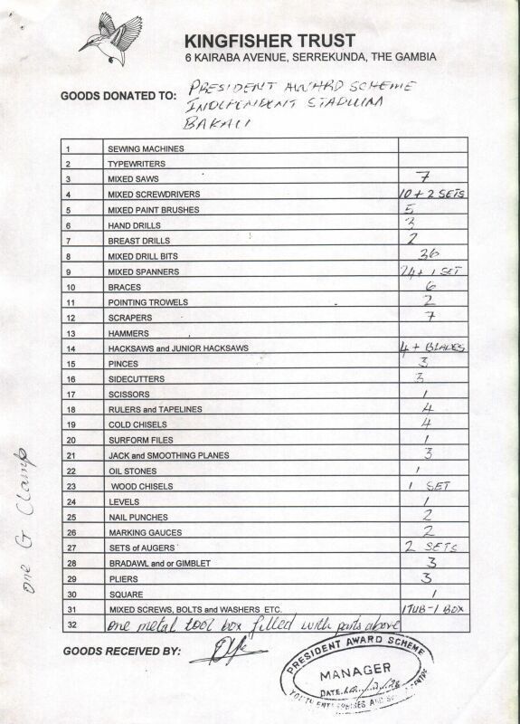 receipt from President Award Scheme