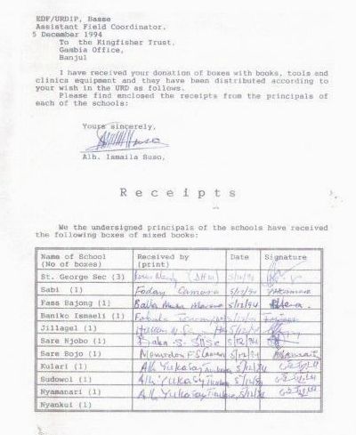 receipt from Sudowol Primary School