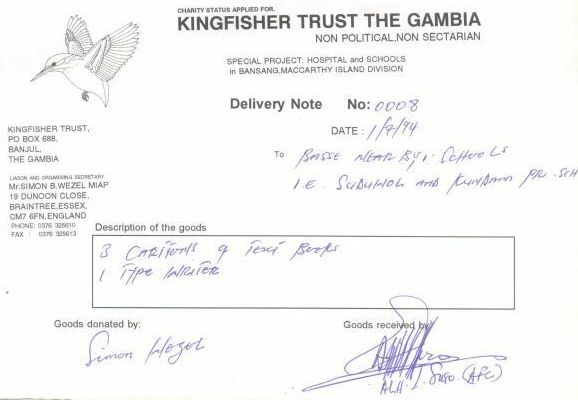 receipt from Sudowol Primary School