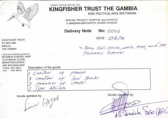receipt from St. George's Primary School
